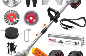 Cordless Strimmer for Makita 18V Battery, 750W Brushless Grass Trimmer with 2 x 4.0Ah Batteries & Fast Charger, 4-in-1 Blade Set for Grass Weeds Garden Strimmer (Gray)