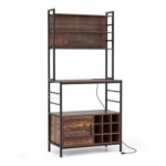 Costway Redding Brown Bakers Rack with Power Outlet