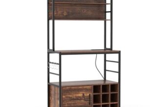 Costway Redding Brown Bakers Rack with Power Outlet