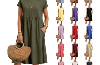 Cotton Summer Dress for Women, Short-Sleeve, Knee-Length, Green