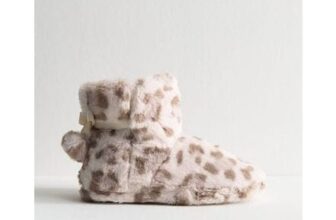 Cream Animal Print Faux Fur Slipper Boots