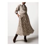 Cream & Blue Check Print Midaxi Full Skirt 18tuc147716222