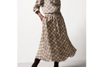 Cream & Blue Check Print Midaxi Full Skirt 18tuc147716222