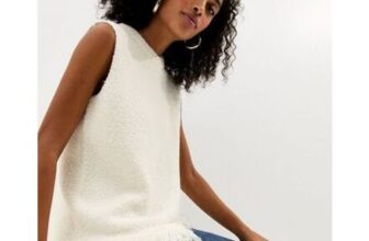 Cream Boucle Fringed Hem Tabard Top