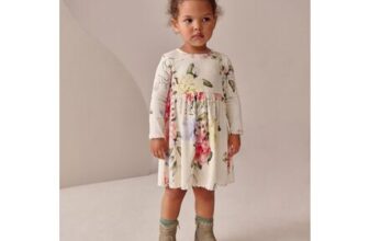 Cream Floral Long Sleeve Ribbed Dress