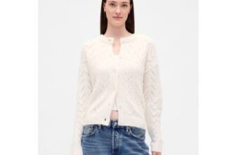 Cream Fuzzy Pointelle Cardigan