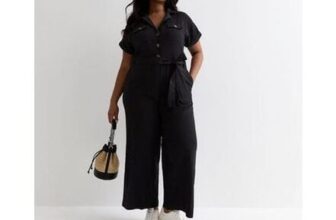 Curves Black Cotton Belted Utility Jumpsuit (Sizes 24,26 & 28)