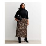 Curves Brown Leopard Print Bias Cut Midi Skirt