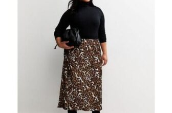 Curves Brown Leopard Print Bias Cut Midi Skirt