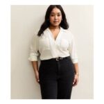 Curves White Front Pocket V-Neck Shirt