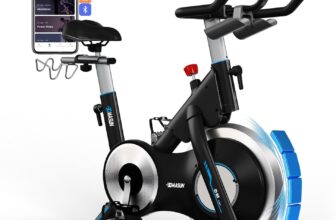 DAMSUN New Professional Exercise Bike, Stronger Magnetic Resistance Spin Bike with Heavier Flywheel, Ultra-Quiet Indoor Cycling Bike with Dumbbell Rack, Comfortable Seat, 400LBs Capacity