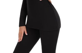 DDOBB Womens Thermal Underwear Sets Fleece Lined Winter Base Layer Tops and Bottoms for Skiing Snowboarding Hiking