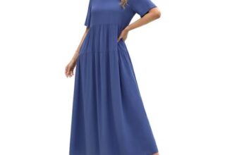 DEAL STACK – ZANZEA Womens Short Sleeve Maxi Dress with Pockets, Blue