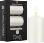 DECO EXPRESS Pillar Candles Set, Pack of 3 Unscented Large Candles, Valentines & Mothers Day Decor (Metallic White, 3 Pack)