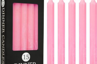 DECO EXPRESS Tapered Candle Set of 15 Classic Dripless Rustic Tapered Unscented 9H Burn Time Handmade Decorative Dinner Candles Restaurant Home Christmas (Pink, 15 Pack)