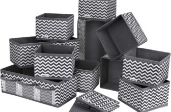 DIMJ 12 Pack Fabric Drawer Dividers Foldable Storage Boxes Ideal for Socks/Toys/Stationery/Towels/Snacks, 4 Medium & 8 Small Drawer Organiser for living rooms, nurseries, kitchens or home offices