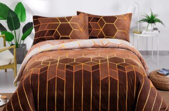 DJY Brown Geometric Duvet Cover Golden Stripes Bedding Set, Reversible Lightweight Bedding Sets 3pcs with Zipper Closure (Double, 200x200cm)