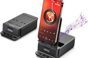 DONOW Wireless Induction Bluetooth Speaker with Cell Phone Stand, HD Surround Stereo Sound Foldable phone holder Perfect for Tablet iPhone Android, Gifts for Men Women