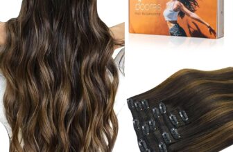 DOORES Clip in Hair Extension Human Hair, Dark Brown to Chestnut Brown 14 Inch 120g, Silky Extensions Clip in