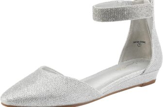 DREAM PAIRS Womens Comfortable Ballet Flat with low wedge ankle strap and zipper, Ladies classic pointed toe Shoes for wedding and walking