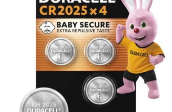 DURACELL 2025 Lithium Coin Batteries 3V (4 Pack) – Up to 70% Extra Life – Baby Secure Technology £4.92 s&s