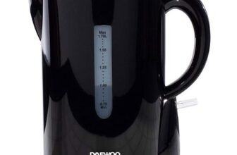 Daewoo SDA1682GE Plastic Jug Kettle – Black with Chrome Band,