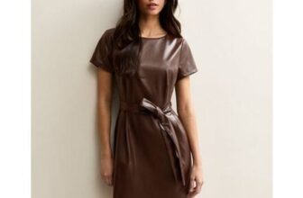 Dark Brown Faux Leather Belted Mini Dress