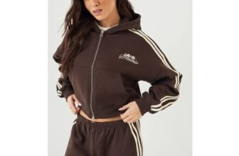 Dark Chocolate Side Stripe Boxy Zip through Hoodie