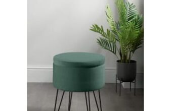 Dark Green Velvet Storage Stool
