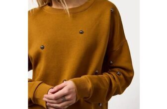 Dark Yellow Studded Relaxed Crew Neck Sweatshirt (FREE C&C)