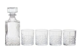Dayla Diamond Pattern Decanter with Four Glasses
