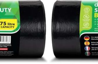 Delka Heavy Duty Black Bin Bags Extra Strong, Leak-Proof Plastic Liners Ideal for Kitchen, Home, DIY & Garden, (75L, 100 Pack)