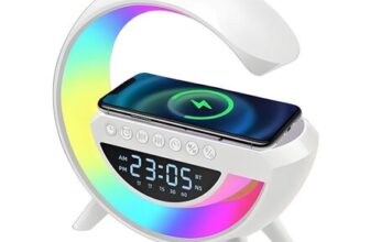 Denash G-Shaped Night Light: Bluetooth Speaker, Alarm, Phone Wireless Charger