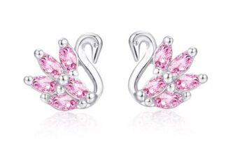 Deyanse Sterling Silver Pink Swan Stud Earrings for Girls, Hypoallergenic