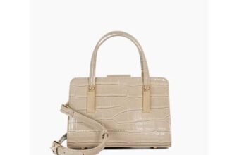 Dinkydenbey – Grey Small Top Handle Croc-Effect Tote Bag