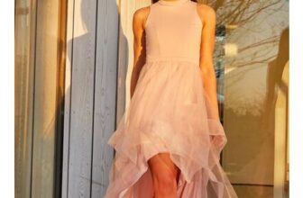 Dip Hem High Neck Dress with Tulle Skirt in Pink
