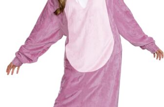 Disney Lilo & Stitch Angel Jumpsuit for Adults, Officially Licensed Disney Lilo & Stitch by Disguise, Features Detailed Fabric Hood with Dimensional Ears, in Size S/M and L/XL
