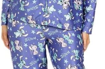 Disney Lilo & Stitch Womens and Girls Long Satin Pyjama Set Two Piece Pyjamas Silk Satin