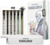 Disney Pencil Case and Stationery Set Eeyore Winnie The Pooh The Mandalorian Minnie Mouse Mickey Mouse Notebook and Pen Set School Supplies Work Office Baby Yoda Gifts (White Mandalorian)