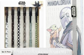 Disney Pencil Case and Stationery Set Eeyore Winnie The Pooh The Mandalorian Minnie Mouse Mickey Mouse Notebook and Pen Set School Supplies Work Office Baby Yoda Gifts (White Mandalorian)
