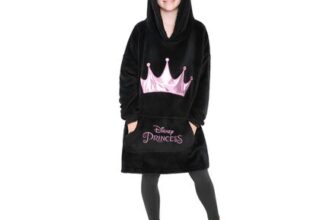 Disney Stitch Fleece Hoodie Blanket for Kids, One Size (Black/Pink)