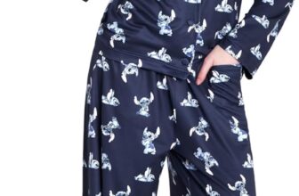 Disney Stitch Girls PJs for Kids Teenagers – 2 Piece Long Girls Pyjamas Breathable Lounge Wear 7-14 – Years Stitch Gifts