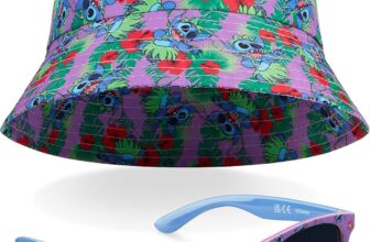 Disney Stitch Sunglasses and Bucket Hat Summer Accessories Set for Girls Lightweight Breathable One Size Sun Hat 100% UV Protection Kids Sunglasses Travel Holiday Stitch Gifts for Girls