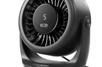 Diveblues TurboBreeze Portable Turbo Desk Fan 5, USB Fan Silent Powerful Wind Up To 6m/s, LED Display, 5 Wind Gear, 360 Adjustable Tilt, Mini Desktop Fan for Office, Home, Bedroom, kitchen