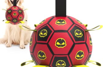 Dog Toys Soccer Ball with Straps, Interactive Dogs Football Toys with Grab Tabs, Durable Dog Water Balls for Small Medium Breed, Indoor & Outdoor (6 Inch)