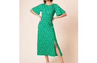 Dorothy Perkins Green Floral Angel Sleeve Jersey Midi Dress