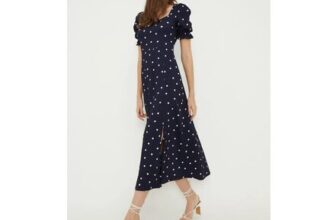 Dorothy Perkins Navy Spot Sweetheart Neckline Midi Dress