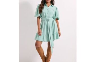 Dorothy Perkins Petite Puff Sleeve Belted Mini Shirt Dress