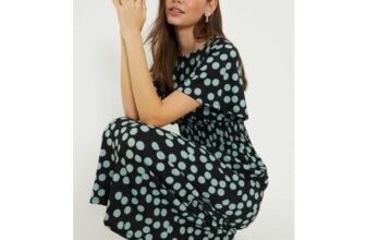 Dorothy Perkins Spot Shirred Waist Short Sleeve Midi Dress