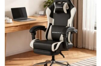 Dowinx Ergonomic Gaming Chair with Footrest and Lumbar Massage, White